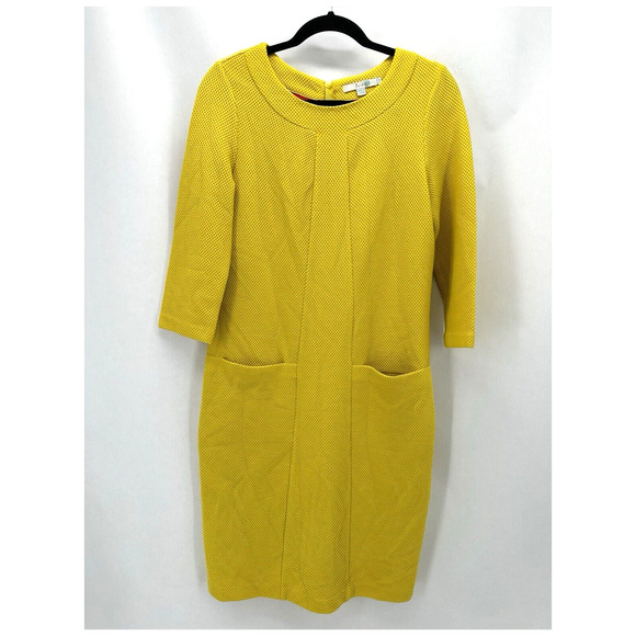 Boden Riva Jacquard Shift Dress Size 6 Tall Yellow 3/4 Sleeve Retro Mod Twee - Picture 1 of 11
